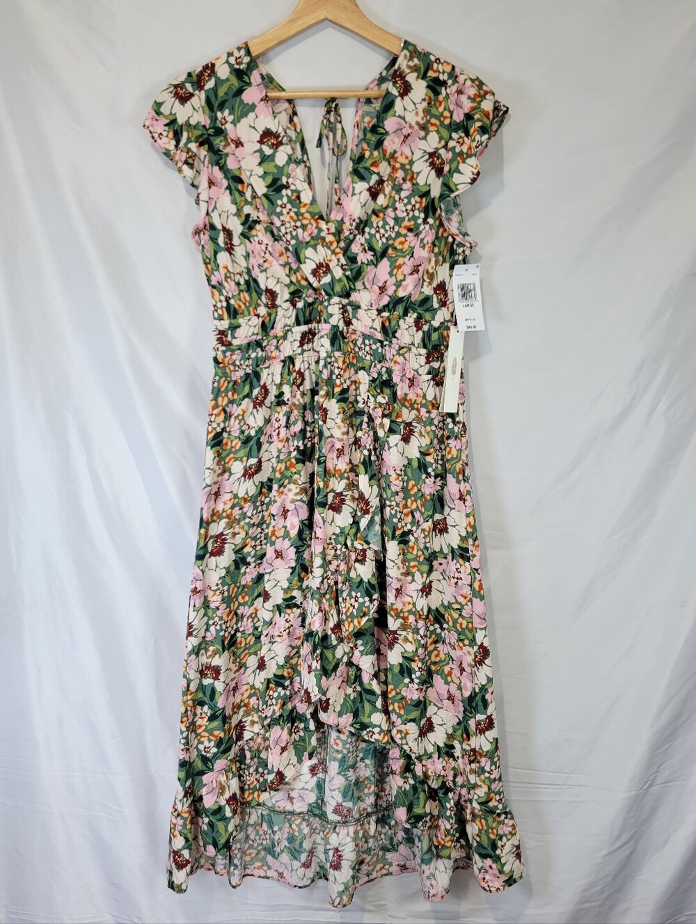 Floral Ruffle Cottagecore Feminine Chic High-low Prarie, Flowergarden Midi Dress - Picture 2 of 13